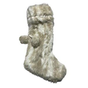 World Market High Faux Fur Winter Christmas Stocking Pom Pom